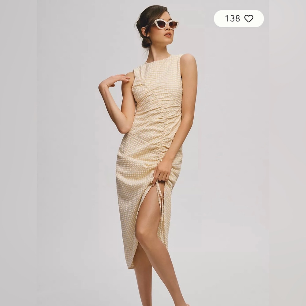 Anthropologie Ruched Gingham Dress